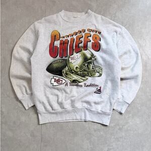 90s Vintage Kansas City Chiefs Riddell Big Print Heather Grey Crewneck -L